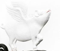 Cast Iron Hand painted Garden Bell - Bringing Home the Bacon Flying Pig