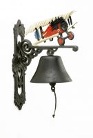 Cast Iron Hand Painted Garden Bell - Plane