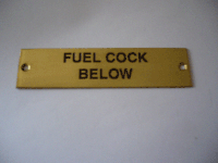 Solid Brass Plaque With Black Lettering Label "fuel cock below"