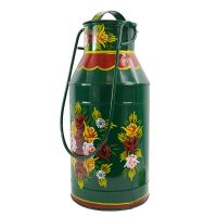 Large Green Narrow Boat Milk Churn with Floral Pattern