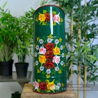 Front View of the Hand Painted Green "Rosalie" Coal Hod