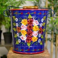 Hand Painted Log Bucket Finished in Blue