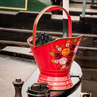 “Royal Avon Canal” Narrowboat Hand Painted Coal Scuttle in Red