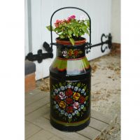 Medium Size Narrow Boat Black Milk Churn Planter in Situ Medium Size Narrow Boat Black Milk Churn Planter in Situ