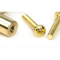 The Medium Half Knurled Cabinet Pull Handle in Polished Brass Close up image of the Supplied Bolts