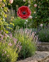 Medium Poppy Flower Garden Sculpture with Ground Spike Digital Illustration Medium Poppy Flower Garden Sculpture with Ground Spike Digital Illustration