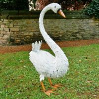 White Metal Feathered Swan Sculpture White Metal Feathered Swan Sculpture