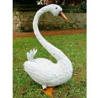 White Metal Feathered Swan Sculpture White Metal Feathered Swan Sculpture