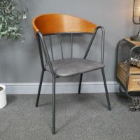 Metal, Wood & Leather Curved Back Dining Chair