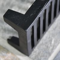 Close up of cast iron and black finish