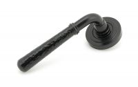 Midnight Black Hammered Unsprung Lever Door Handle on Art Deco Rose