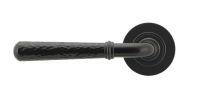 Midnight Black Hammered Unsprung Lever Door Handle on Rose Front