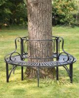 Digital illustration of Midnight Black Ornate Antique Full Tree Bench with tree trunk in centre