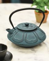Cast Iron Teal Oriental Style Teapot With Black Handle 