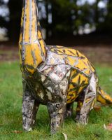 ‘Horizon’ the Small Diplodocus Upcycled Oil Drum Garden Sculpture close up of body