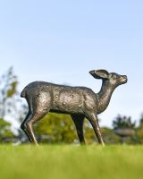 Miniature Aged Verdigris Doe Garden Sculpture in Use in the Garden