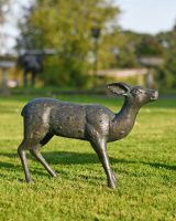 Miniature Aged Verdigris Doe Garden Sculpture in Situ