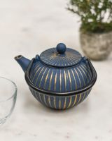 Miniature Blue & Gold "Ushirode Kyusu" Japanese Style Teapot with Handle Down