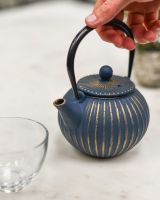 Scale Shot of Miniature Blue & Gold "Ushirode Kyusu" Japanese Style Teapot