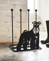 Schnauzer Boot Rack by white painted brick wall Schnauzer Boot Rack by white painted brick wall