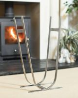 Empty Minimalistic Antique Pewter Log Rack & Holder 