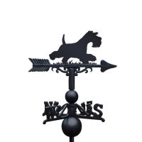 Minitiature schnauzer running weathervane on a white background