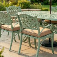 Mint Green "Montacute" Six Seater Garden Table & Chair Set Digital illustration Dressed Table Chair back Close Up