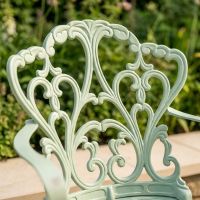 Mint Green Cast Aluminium "Classic Victoria" Two Seater Bistro Set Digital Illustration Chair close up