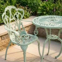 Mint Green Cast Aluminium "Classic Victoria" Two Seater Bistro Set Digital Illustration close up