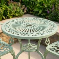 Mint Green Cast Aluminium "Classic Victoria" Two Seater Bistro Set Digital Illustration close up table
