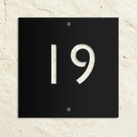 Close up of Modern Black Square House Number Sign