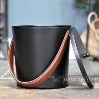 Modern Black With Leather Handle Ash Bucket with removable Lid