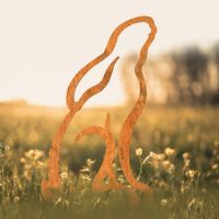 Modern Moon Gazing Hare Sheet Steel Silhouette in Rustic Finish Modern Moon Gazing Hare Sheet Steel Silhouette in Rustic Finish