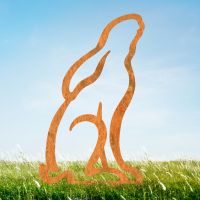 Modern Moon Gazing Hare Sheet Steel Silhouette in Rustic Finish in Situ Modern Moon Gazing Hare Sheet Steel Silhouette in Rustic Finish in Situ
