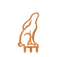 Modern Moon Gazing Hare Sheet Steel Silhouette in Rustic Finish with Spikes Modern Moon Gazing Hare Sheet Steel Silhouette in Rustic Finish with Spikes