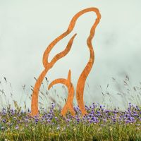 Rustic Sheet Steel Silhouette with Modern Moon Gazing Hare Design Rustic Sheet Steel Silhouette with Modern Moon Gazing Hare Design