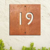 Modern Rustic Square House Number Sign on cream wall