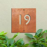 Modern Rustic Square House Number Sign on Green Wall