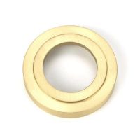 Close-Up of Backplate for Modern Satin Brass "Neville" Art Deco Door Handle on Rose Set - 53mm Close-Up of Backplate for Modern Satin Brass "Neville" Art Deco Door Handle on Rose Set - 53mm