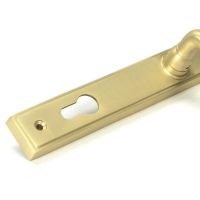 Close-Up of Keyhole for Modern Satin Brass Slim Espagnolette Door Handle & Lock Set