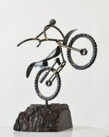Motocross Recycled Metal Ornament with Wood Base