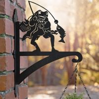 Mr Frog Iron Hanging Basket Bracket in Garden