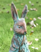 Patina Verdigris Finish on the Rabbit Sculpture