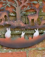 Multi-Coloured Circular "Floral Tree and Stags" Garden Wall Art - 40cm