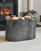Large Natural Steel Ribbed Log Basket