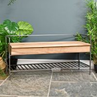 Natural Wood and Metal Opening Storage Bench