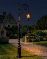new "Lord Blakemere" Antique Brown Cast Iron Ornate Swan Neck Lamp Post 2.5m digital illustration at night