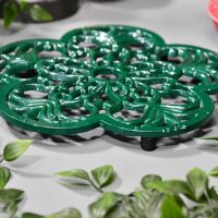 Cast Iron Flower Petal Trivet in Green Side Angle Cast Iron Flower Petal Trivet in Green Side Angle