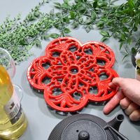 Red Cast Iron Flower Petal Trivet to Scale Red Cast Iron Flower Petal Trivet to Scale