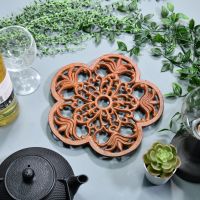 Rustic Cast Iron Flower Trivet in Situ with Teapot Rustic Cast Iron Flower Trivet in Situ with Teapot